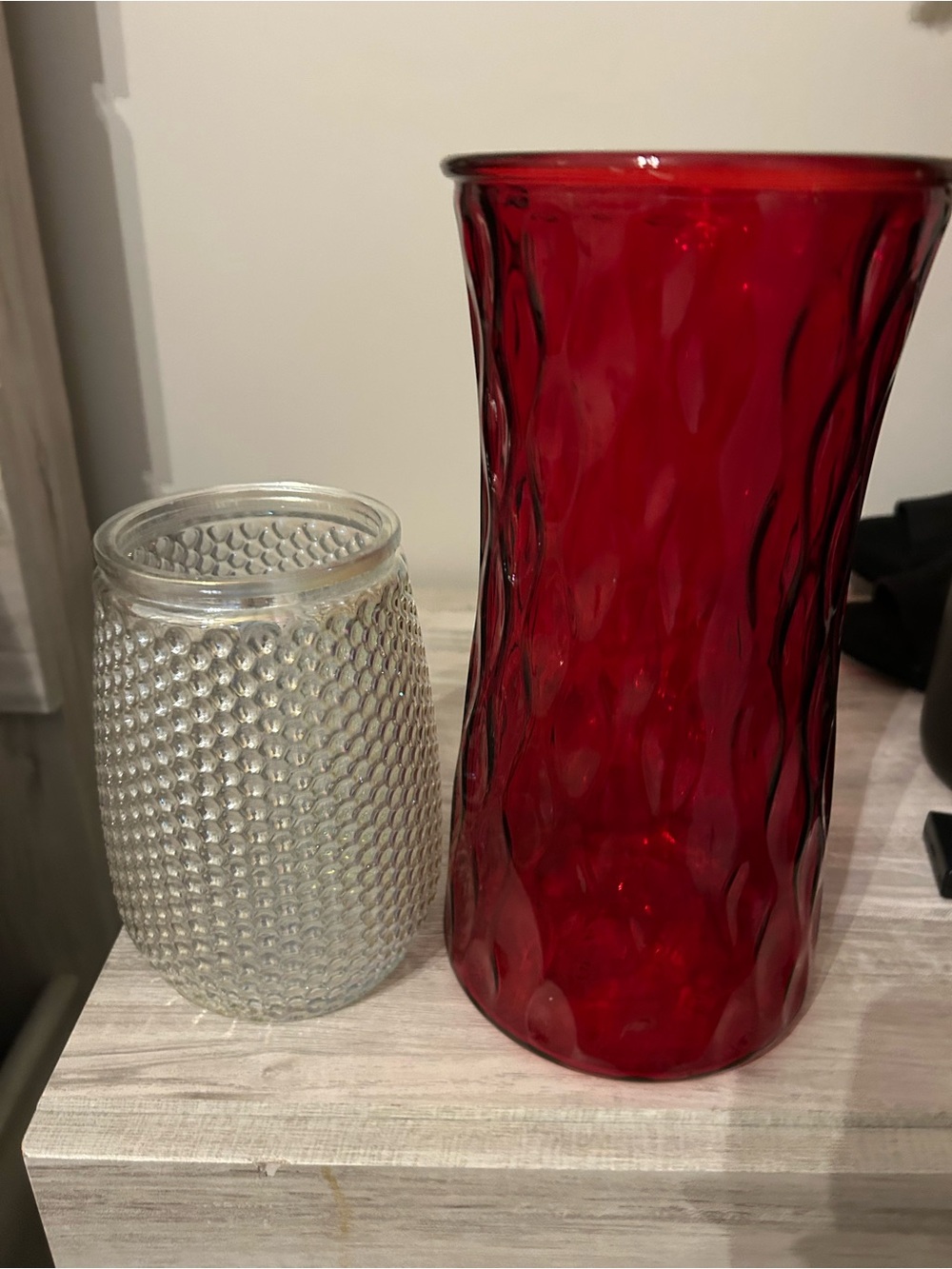 Source Unknown Red Glass Textured Vase